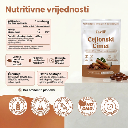 ZAVILI® Cejlonski cimet 12:1 s MCT uljem — 30 kapsula